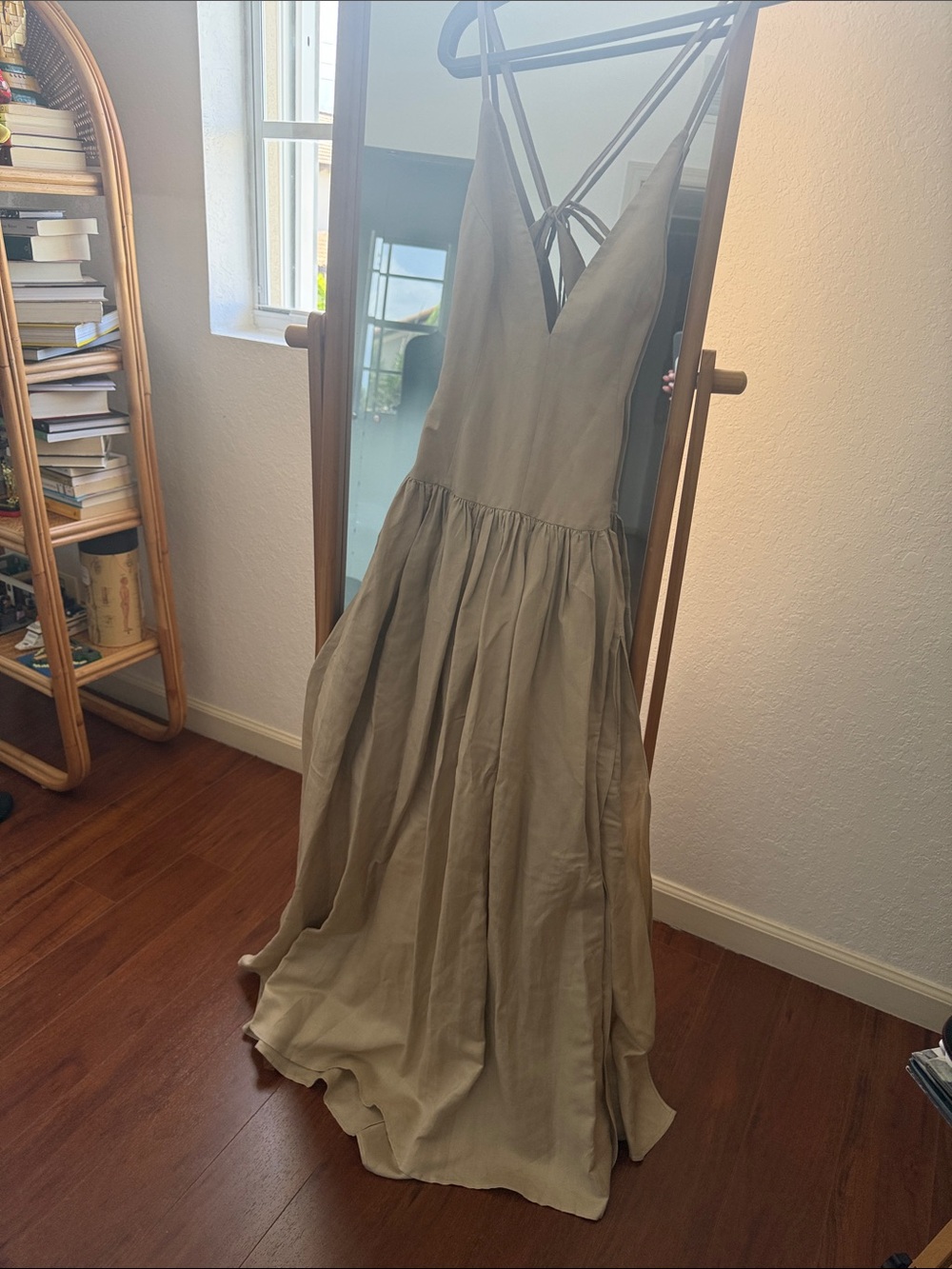 Strappy V-Neck Maxi Dress in Olive